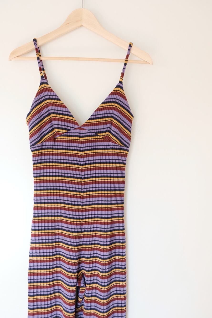Sundry Striped Ribbed Knit Jumpsuit Wide Leg 70s Retro Sz 2 (Sm) Boho Festival